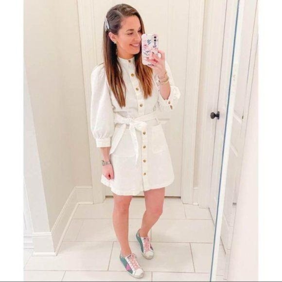 New Who What Wear White Puff Sleeve White Dress - Picture 4 of 8